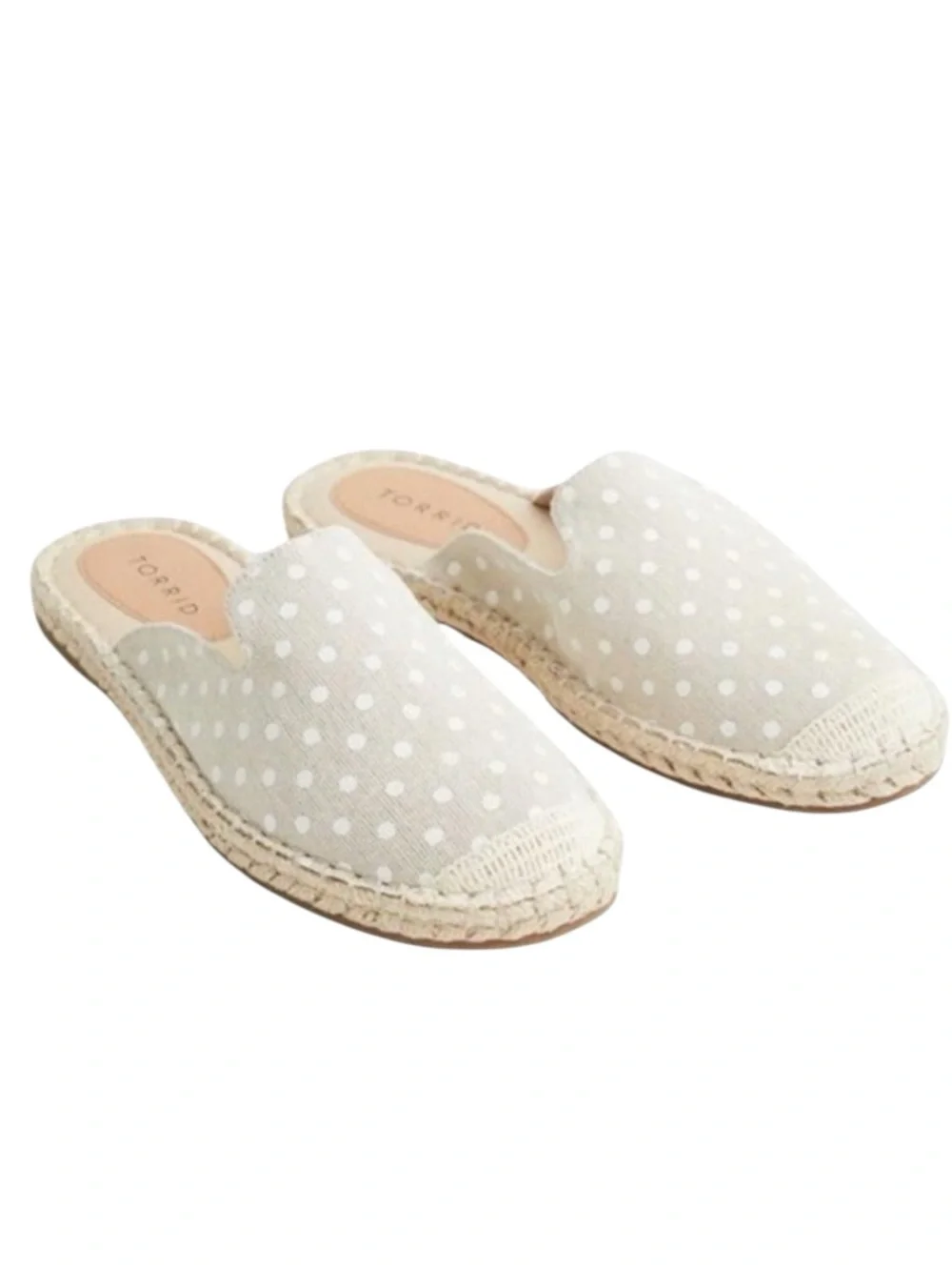 TORRID Cream/Gray Espadrille Mules with Polka Dot Design Size 7.5WW — ADORABLE!!